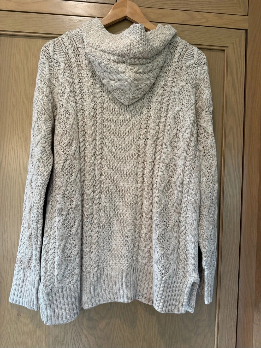 Lauren Ralph Lauren Cream Heather Cable-Knit V-Neck Hoodie Sweater Cotton LG - Picture 12 of 12